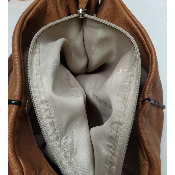 Calvin Klein Brown Tan Leather Zipper Closure Crossbody Shoulder Bag - Picture 8 of 16